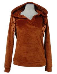 Dámska skořicová zamatová mikina s kapucňou Up2Fashion