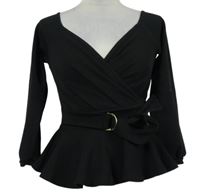 Dámska čierna peplum blúzka s opaskom Boohoo