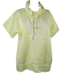 Nové - Dámské bílo-žluté pruhované tričko s nápisem a límcem 