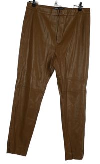 Dámské hnědé koženkové skinny kalhoty Zara 