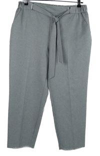 Dámské šedé crop kalhoty s puky a páskem Dorothy Perkins 