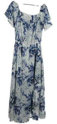 Dámske bielo-modré kvietkovane midi šaty s lodičkovým výstřihem Osmose