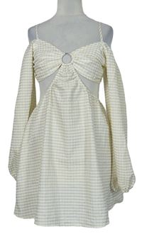 Dámske béžovo-biele kockované krepové šaty s prestrihmi H&M