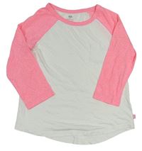 Bielo-neónově ružové tričko s kapsičkou H&M