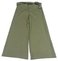 Khaki rebrované culottes nohavice s opaskom New Look