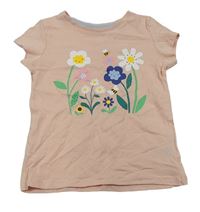 Svetloružové tričko s kvietkami zn. Mothercare