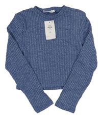 Nové- Modré žebrované úpletové crop triko Primark