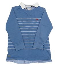 Modré pruhované polo triko s výšivkou a límečkem Jasper Conran