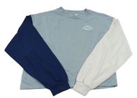 Modro-tmavomodro-biela crop mikina s nápisom H&M