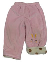 Světlerůžové sametové zateplené kalhoty s králíčkem