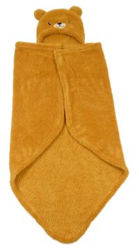 ORanžová chlupatá deka s kapucí- medvěd