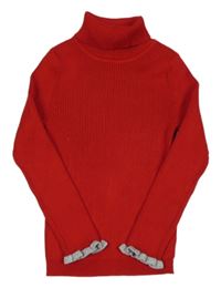 Červeno-strieborný rebrovaný sveter s rolákom Primark