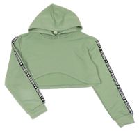 Zelená crop mikina s kapucňou a nápismi Shein