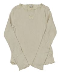 Smotanové rebrované tričko s motýlom H&M