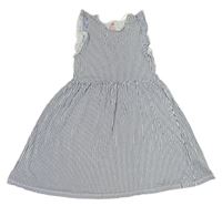 Tmavomodro-biele pruhované bavlnené šaty H&M