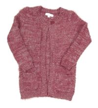 Ružový melírovaný pleteno/chlupatý cardigan Charles Vögele