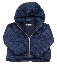Tmavomodrá šušťáková pod/zimní bunda s kapucňou H&M