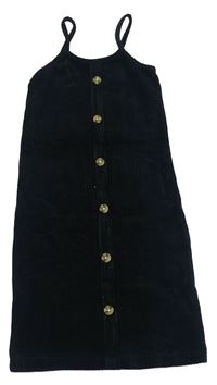 Čierne rebrované zamatové šaty s gombíkmi Denim Co.