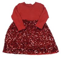 Červené rebrované šaty s flitrovou sukní Peacocks