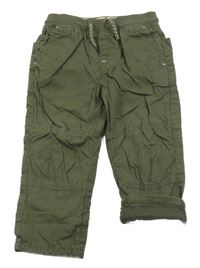 Khaki plátěné podšité kalhoty s úpletovým pasem Next