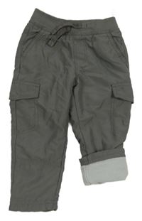 Tmavosivé cargo šušťákové podšité nohavice s úpletovým pasom C&A