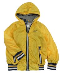 Žltá šušťáková jarná bunda s nápisom a kapucňou Dopodopo