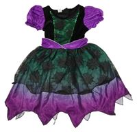 Kostým - Černo-zeleno-fialové sametovo/saténové šaty s pavučinami 