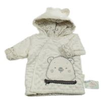 Nové - Biela minky podšitá mikina s medvedíkom a kapucňou