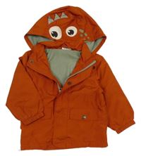 Tehlová šušťáková jarná bunda s kapucňou s dinosaurom So Cute