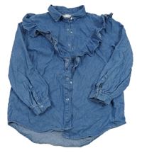 Modrá riflová halenka s volánky ZARA