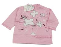 Nové - Růžová mikina s ptáčky a motýly