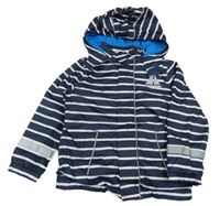 Tmavomodro-biela pruhovaná šušťáková jarná bunda s lodičkou a kapucňou Topolino