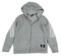 Šedá melírovaná propínací mikina s logem a kapucí Adidas
