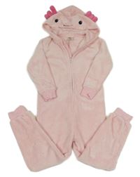 Svetloružová plyšová kombinéza s kapucí - axolotl H&M