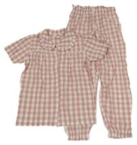 Nové - 2set- Starorůžovo-bílé kostkované tričko + kalhoty Reserved