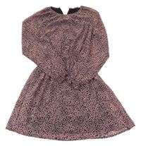 Růžovo-černé květované šifonové šaty H&M