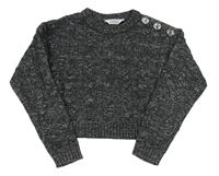 Sivo-strieborný vzorovaný crop sveter s gombíky Primark
