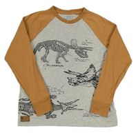 Šedo-béžové triko s dinosaury Next