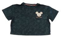 Tmavozelené vzorované crop tričko s Mickeym zn. Disney + George