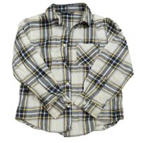 Bielo-tmavomodro-žltá kockovaná flanelová košeľa Primark