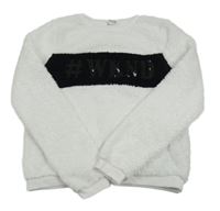 Bielo-čierna chlpatá mikina s nápisem z flitrů Y.F.K.