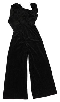 Černý sametový třpytivý kalhotový overal s jedním rukávem ramenem Zara