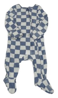 Tmavomodro-biely kockovaný fleecový overal Tu