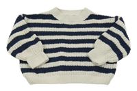 Smetanovo-tmavomodrý pruhovaný žinylkový sveter Topolino