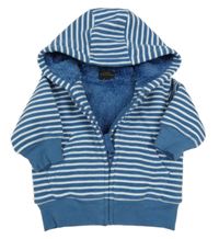 Modro-bílá pruhovaná fleecová propínací zateplená mikina s kapucí Next