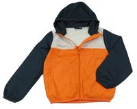 Oranžovo-bielo-tmavomodrá funkčná šušťáková bunda s kapucňou Crane