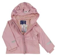 Nové - Světlerůžová nepromokavá jarní bunda s kočkou a kapucí Lily & Dan