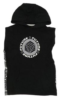 Čierna tepláková vesta s potlačou a kapucňou F&F