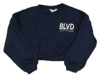 Tmavomodrá crop mikina s nápisom H&M