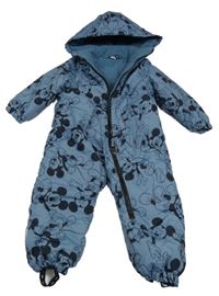 Modrošedá šušťáková zimná kombinéza s Mickeym a odopínacíá kapucňou Disney